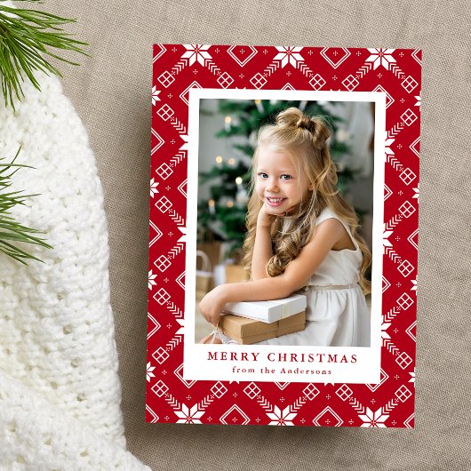 Cartes Pour Fêtes Annuelles Red Nordic Snowflake Motif Photo
