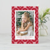Cartes Pour Fêtes Annuelles Red Nordic Snowflake Motif Photo (Debout devant)