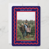 Cartes Pour Fêtes Annuelles Red on Navy Blue Simple Scallop Photo Frame (Devant)