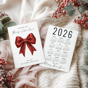 Cartes Pour Fêtes Annuelles Red Parties scintillant Bow 2026 Calendrier Joyeux