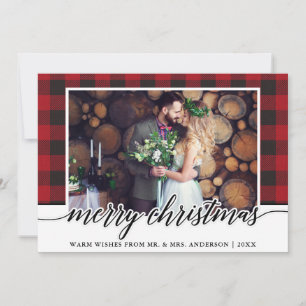 Cartes Pour Fêtes Annuelles Red Plaid Calligraphie Mariage Joyeux Noël
