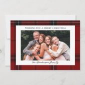 Cartes Pour Fêtes Annuelles Red Plaid Custom Two Horizontal Photo Christmas (Devant)
