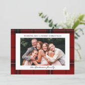 Cartes Pour Fêtes Annuelles Red Plaid Custom Two Horizontal Photo Christmas (Debout devant)