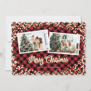 Cartes Pour Fêtes Annuelles Red Plaid Gold Snow Joyeux Noël Photo