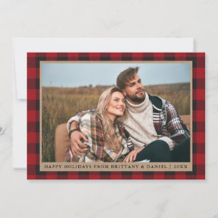 Cartes Pour Fêtes Annuelles Red Plaid Happy Holidays Kraft Couple Photo