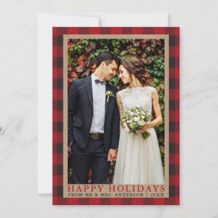Cartes Pour Fêtes Annuelles Red Plaid Happy Holidays Mariage Photo Kraft