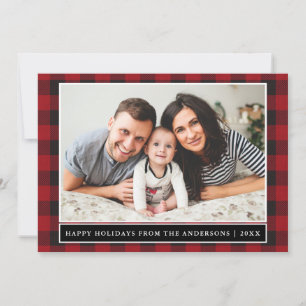 Cartes Pour Fêtes Annuelles Red Plaid Happy Holidays Photo de famille