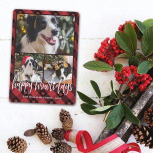 Cartes Pour Fêtes Annuelles Red Plaid Happy Howlidays Chien Photo Collage