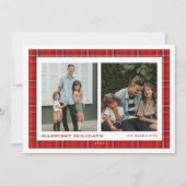 Cartes Pour Fêtes Annuelles Red Plaid Joyeuses Vacances Double Photo (Devant)