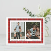 Cartes Pour Fêtes Annuelles Red Plaid Joyeuses Vacances Double Photo (Debout devant)