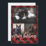 Cartes Pour Fêtes Annuelles Red Plaid Meowy Christmas Photo Collage<br><div class="desc">Carte photo de Noël avec trois photos à l'intérieur d'un cadre imprimé rouge plaid avec un motif de chèque-chèque empreinte de patte orné de buffle. Meowy Christmas est écrit dans un script charmant avec un empreinte de patte pour i.</div>
