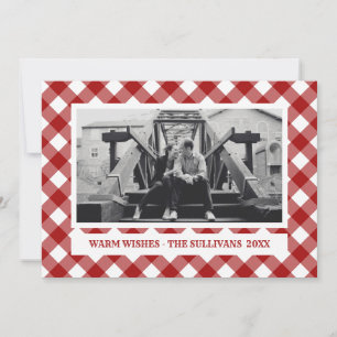 Cartes Pour Fêtes Annuelles Red Plaid Rustique Photo de vacances sur mesur