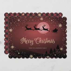 Cartes Pour Fêtes Annuelles Red Plaid Snowflake Reindeer Santa Claus