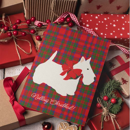 Cartes Pour Fêtes Annuelles Red Plaid Tartan Scottie Greeting