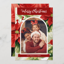 Red Poinsettias Joyeux Noël Photo personnalisée