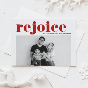 Cartes Pour Fêtes Annuelles Red Rejoice Bold Typographie moderne Photo Noël