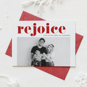 Cartes Pour Fêtes Annuelles Red Rejoice Bold Typographie moderne Photo Noël