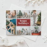 Cartes Pour Fêtes Annuelles Red Retro Happy Holidays Photo Collage<br><div class="desc">Joyeuses fêtes ! Envoyez vos salutations de vacances à votre famille et à vos amis avec cette carte de vacances personnalisable. Il est doté d'une typographie rétro et d'un modèle de montage photo. Personnalisez cette carte de vacances photo collage en ajoutant vos détails. Cette carte de vacances rouge est disponible...</div>