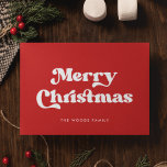 Cartes Pour Fêtes Annuelles Red Retro Vintage Font Joyeux Noël<br><div class="desc">Joyeuse carte de Noël : un design rétro classique,  avec une typographie d'inspiration vintage et un arrière - plan rouge classique.</div>