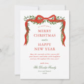 Cartes Pour Fêtes Annuelles Red Ribbon Bow Green Photo Noël (Devant)