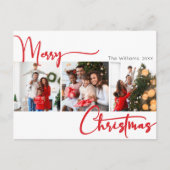 Cartes Pour Fêtes Annuelles Red Script Joyeux Noël année en revue 3 Photo (Devant)