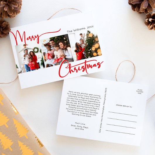 Cartes Pour Fêtes Annuelles Red Script Joyeux Noël année en revue 3 Photo