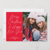 Cartes Pour Fêtes Annuelles Red Script Joyeux Noël et Bonne Année Photo (Devant)