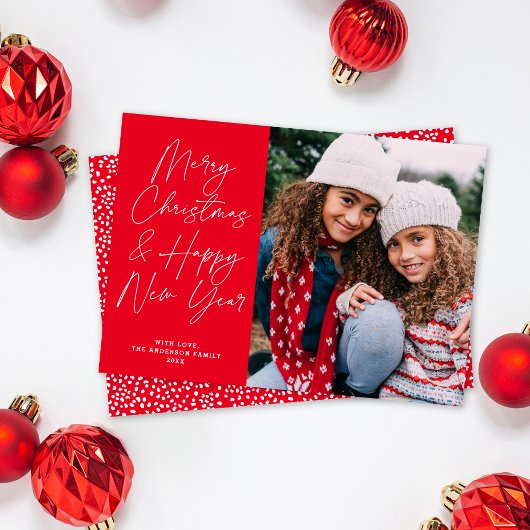 Cartes Pour Fêtes Annuelles Red Script Joyeux Noël et Bonne Année Photo