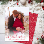 Cartes Pour Fêtes Annuelles Red Script One Photo Marié et Joyeux Noël