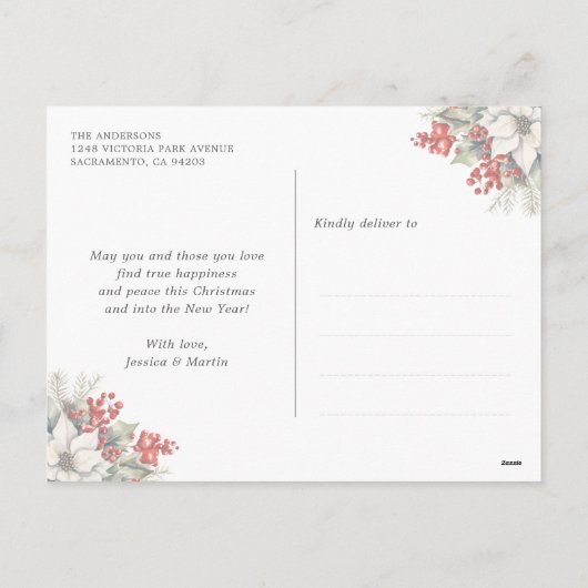 Cartes Pour Fêtes Annuelles Red Snowflake Botanical Newlywed Photo Holiday (Dos)