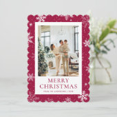 Cartes Pour Fêtes Annuelles Red Snowry Joyeux Noël Snowflake Photo (Debout devant)