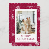 Cartes Pour Fêtes Annuelles Red Snowry Joyeux Noël Snowflake Photo (Devant / Derrière)
