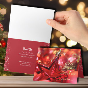 Cartes Pour Fêtes Annuelles Red Star Ornament Merci d'affaires plié
