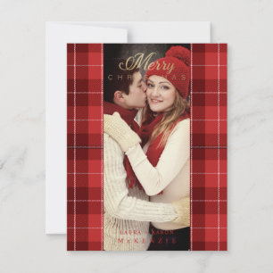 Cartes Pour Fêtes Annuelles Red Tartan Plaid First Joyeux Noël Photo