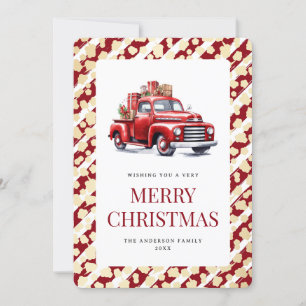 Cartes Pour Fêtes Annuelles Red Truck Stripes Stars Joyeux Noël