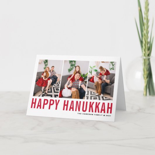 Cartes Pour Fêtes Annuelles Red Typography Happy Hanoukka Photo Collage (Devant)