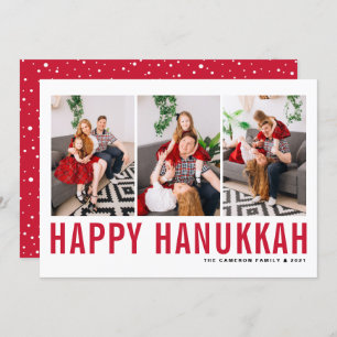 Cartes Pour Fêtes Annuelles Red Typography Photo Collage Happy Hanoukka