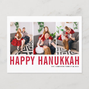 Cartes Pour Fêtes Annuelles Red Typography Photo Collage Happy Hanoukka