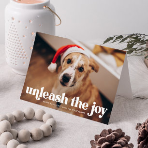 Cartes Pour Fêtes Annuelles Red Unleash Joy Dog Photo