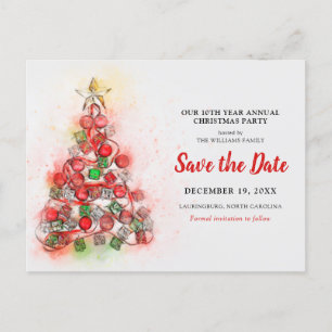 Cartes Pour Fêtes Annuelles Red Watercolor Christmas Tree Party Enregistrer la