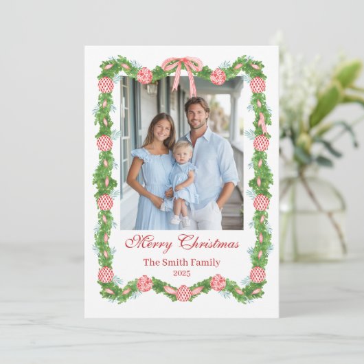 Cartes Pour Fêtes Annuelles Red & White Chinoiserie Garland Grandmillennial (Debout devant)