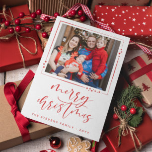 Cartes Pour Fêtes Annuelles Red & White Stars 2 Photos Joyeux Noël