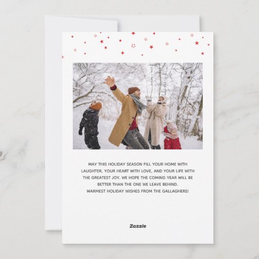 Cartes Pour Fêtes Annuelles Red White Stars Nom En Script Photo Noël (Dos)