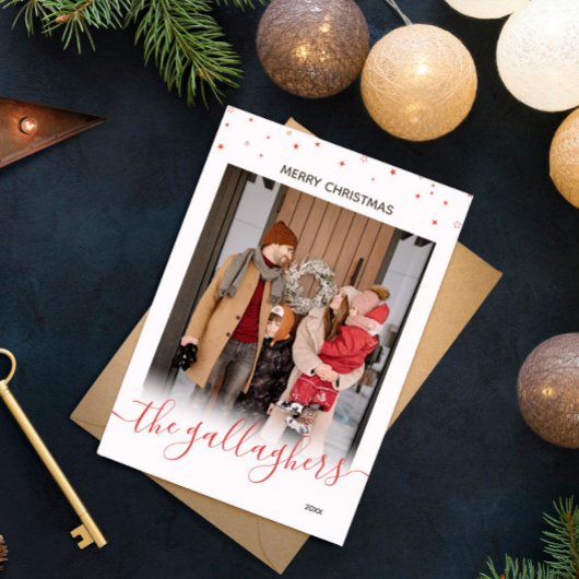 Cartes Pour Fêtes Annuelles Red White Stars Nom En Script Photo Noël