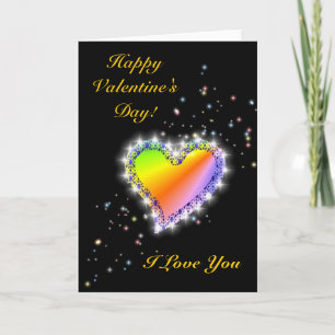 Cartes Pour Fêtes Annuelles Regenbogen-Herz mit Sternchen auf schwarz