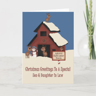 Cartes Pour Fêtes Annuelles Reindeder Farm Son & Fille En Droit Noël