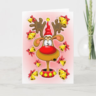 Cartes Pour Fêtes Annuelles Reindeer amusant Caricature de Noël avec cloches A