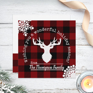 Cartes Pour Fêtes Annuelles Reindeer Buffle rouge et noir Plaid Christmas