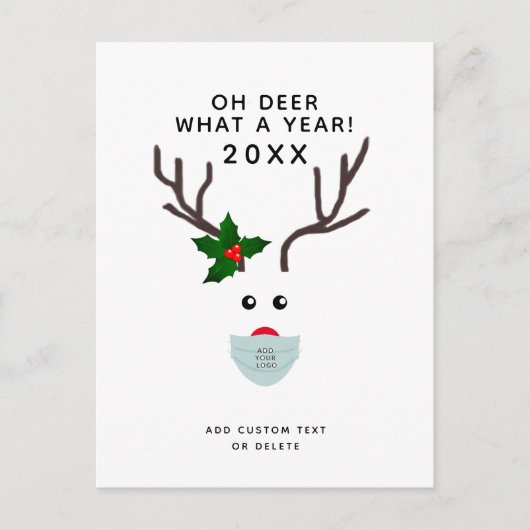 Cartes Pour Fêtes Annuelles Reindeer de masque de visage du logo Noël 2020 (Devant)
