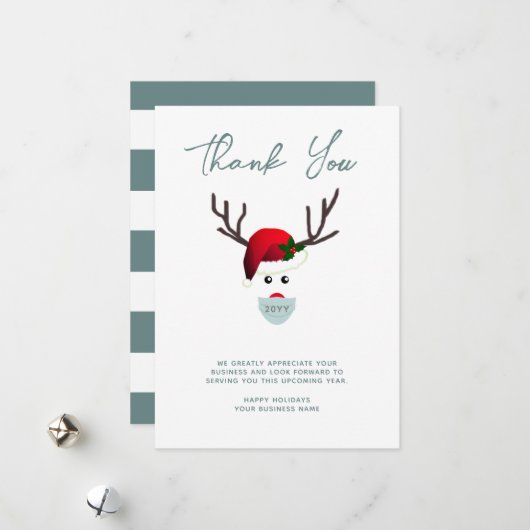 Cartes Pour Fêtes Annuelles Reindeer de Merci client de Noël d'affaires (Devant/Arrière en situation)